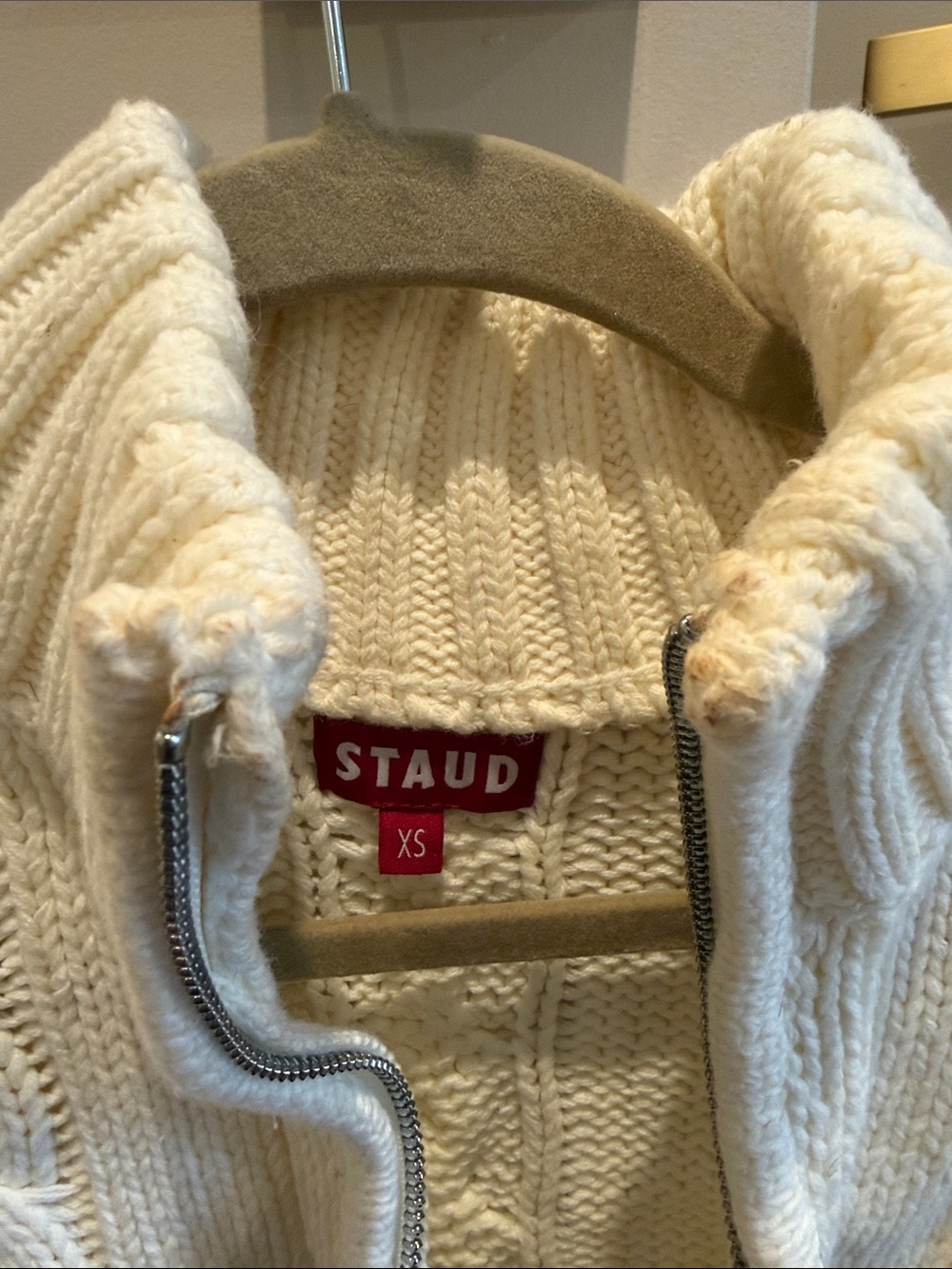 STAUD Cream Cable-Knit Half-Zip Cropped Sweater - Picture 5 of 7